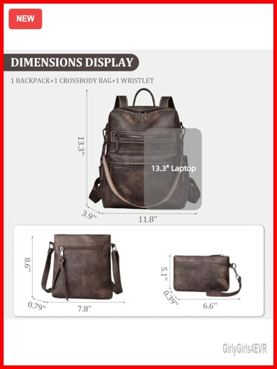 PU Leather Convertible Backpack Purse 3-Piece Set Travel Handbag main image 4